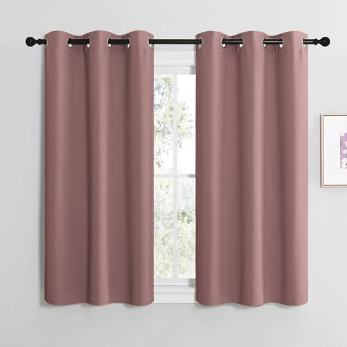 NICETOWN Net Curtains Children's Room Boy Curtains Dusky Pink Window Curtain Short Blackout Curtains with Eyelets Kitchen Curtains Thermal Curtains Bistro Curtain Set of 2 Dusky Pink H 120 x W 107 cm