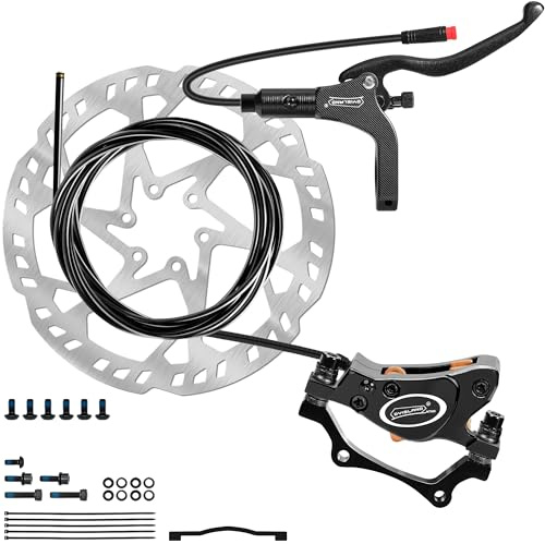 DYISLAND E-Bike Hydraulic Disc Brake Set 4-Pistons/2-Pistons,2-PIN/3-PIN Pre-Bled with Mineral Oil Brakes Kit,Front and Rear Set,180mm 2.3mm Thick Rotors(Black/2-Pistons/2-PIN/R1850mm/Rear brake only)