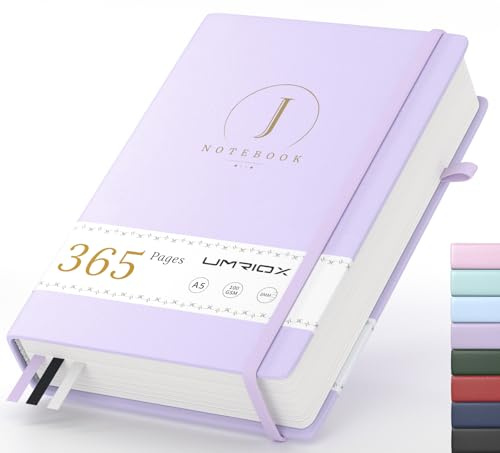 Umriox Thick A5 Lined Notebook, 365 Pages Ruled Notebook Journal with 100gsm Paper, Inner Pocket, Leather Hardcover Notepad for Women Men Office Home School Business Writing, 14.5 x 21.4cm-Purple