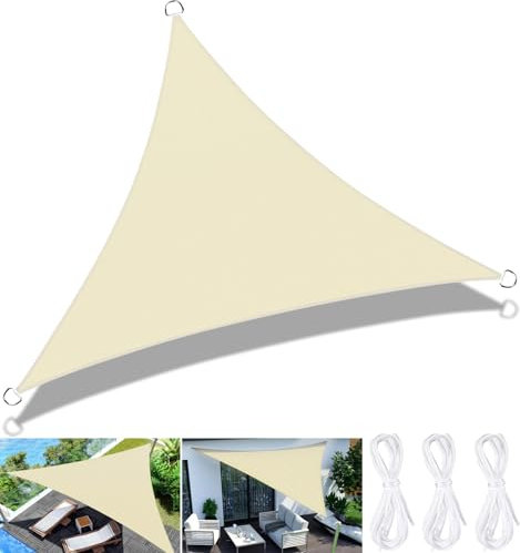 FAMKEEP Sonnensegel Dreieck 3x3x3m Sonnenschutz Wasserdicht,UV Schutz,Garten Balkon,Terrasse Camping Outdoor Wetterbeständig mit Befestigungsseile,Creme Farben