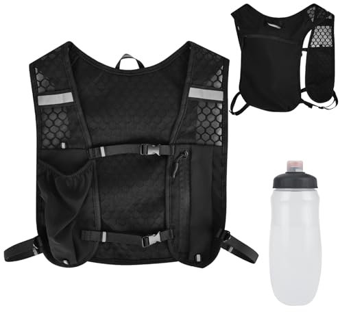Laufweste für Damen und Herren,mit 1 Trinkflasche 500 ml,Verstellbare Brustgurte Running Vest,Ultraleicht Reflektierender Laufweste Hydration Pack für Laufen,Radfahren (Schwarzer., Extra breit)