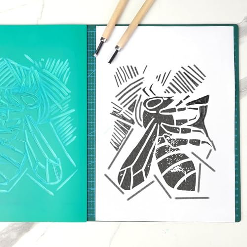 14 Stück Linoleum Platten Linoldruck Set Stempelgummi Linolschnitt, Blockdruck Starter Kit, A4 A5 A6 Gummistempel Schnitzblöcke mit Bildhauerwerkzeugen, für Siegelschnitzerei DIY