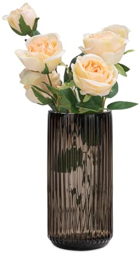 Ekirlin Flower Vase 7.5 inch Amber Thickened Hand Blow Glass Vase Round Vintage Striped Bottles for Bookshelf,Dinner Table,Indoor Office Desktop,Meeting Room,Bathroom,Home