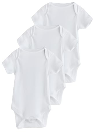 NEXT Nyfödda unisex 3-pack hudvänliga babybodys Vit 56