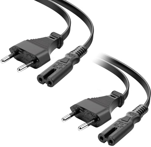 AXFEE 2 st strömkabel, Euro-kontakt nätkabel, 2 m c7-strömkabel, 2 stift strömkabel, rak, strömkabel c7 2 stift figur 8 kontakt bipolär sladd