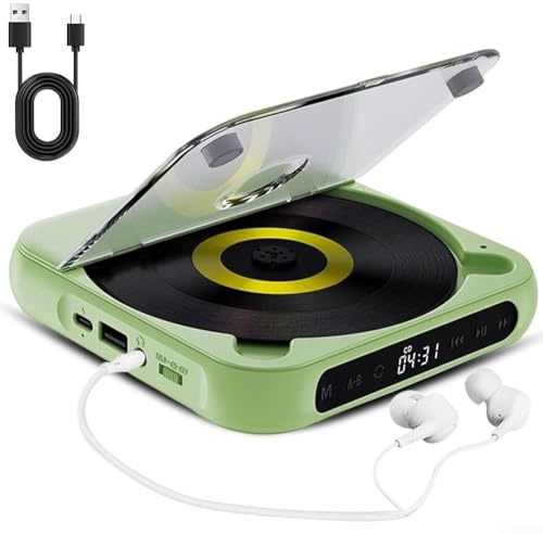 Bärbar CD-spelare, mini Hi-Fi-ljud, kompakt spelare för hemresor, CD-skivupprepare för studenter som lär sig engelska (grön)