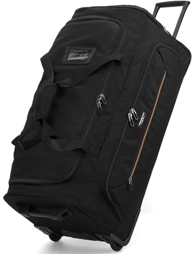 TONRUYN 85L Travel Duffle Bag with Wheels and Telescopic Handle Large Wheeled Holdall for Travel Rolling Duffel Bags 29'' Soft Trolley Luggage with Shoe Compartment & Wet Pocket, Black