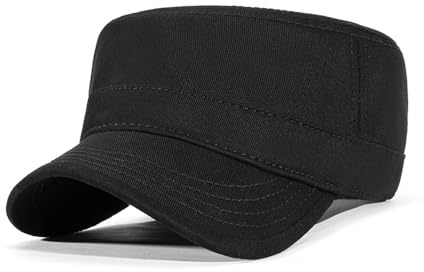 M,XL, XXL Military Hat, Big Head 22-25 Cadet Army Cap for Men, Solid Cotton Flat Top Cap for Outdoor (UK, Alpha, XL, Black)
