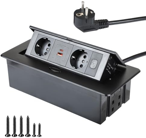 CPROSP Infälld vikbar strömbrytare 20 W med 2 USB-uttag PD+QC3.0