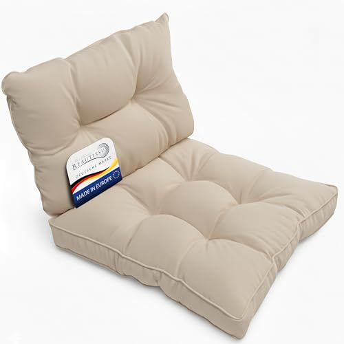 Beautissu 2er Lounge Auflagen Set Sitzkissen Outdoor 70x70 cm & Rückenkissen 70x40 cm – Wetterfest Schmutzabweisend Polsterauflagen für Gartenmöbel Lounge Kissen Outdoor Sitzpolster Natur
