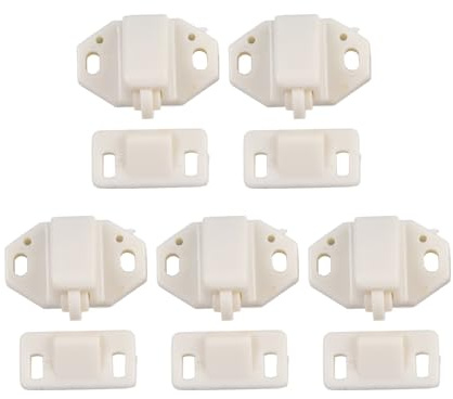 EasyByMall Lot de 5 loquets à rouleau de porte en ABS à ressort avec plaque de gâche pour meubles, placards, portes d'armoire, blanc