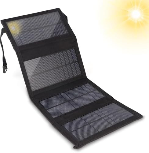 Chargeur Solaire Portable 20W avec Panneaux solaires, Sortie USB-A, étanchéité IP67, pour Camping-Car, Sac à Dos, randonnée, Charge de téléphone Portable, Banque d’énergie avec Lampe de Poche