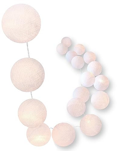 CREATIVECOTTON LED Lichterkette mit Cotton Balls inkl. Timer und Dimmer (White, 50 Kugeln)