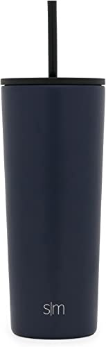 Simple Modern Isolierter Becher mit Strohhalm und Deckel | EiskaffeeBecher Wiederverwendbare EdelstahlWasserflasche Thermobecher | Classic Sammlung | 710ml | Deep Ocean