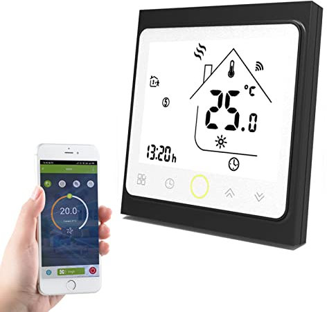 Qiumi Termostato WiFi para calefacción Individual de calderas de Gas/Agua Funciona con Amazon Alexa, Google Home IFTTT, Contacto seco, 5A 95~240V AC