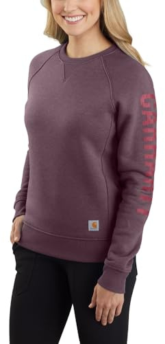 Carhartt Damen Relaxed Fit Midweight Crewneck Block Logo Sleeve Graphic Sweatshirt, BlackBerry Heather, L EU