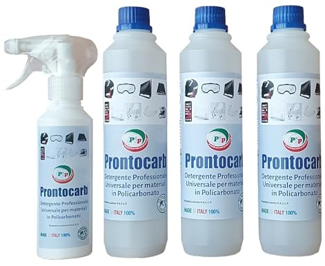 PIP Prontocarb Detergente per Casco Moto e Sci, Made in Italy – Pulitore per Plexiglass, Policarbonato, Visiera, Occhiali e Parabrezza – Rimuove Sporco e Polvere Senza Alcol – 3 Fl x 500ml + vapo