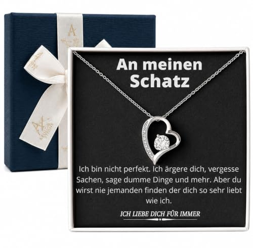 Ahnona An Meinen Schatz Haltzkette Edle Halskette für Damen 14 Karat Weißgold Beschichtet, Muttertag, Jahrestag, Geburtstag Geschenk (Herz Silber)