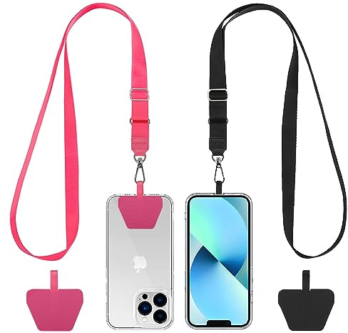 CACOE Universal Mobile Phone Chain, 2 Pcs Adjustable Collar Lanyard and 2 Pcs Durable Patches, Lanyard Mobile Phone Neck Strap Compatible with Most Smartphones