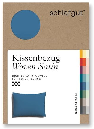 schlafgut Woven Satin Kissenbezug 60x80 cm Blue Mid Uni in Premium Hotelqualität, Kopfkissenbezug einzeln mit 100% weicher Baumwolle