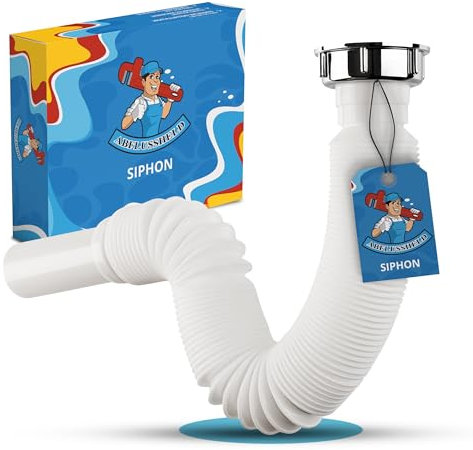 ABFLUSSHELD Tuyau de vidange flexible - 1 1/4 x 32 mm - Siphon flexible avec tuyau d'évacuation extensible 32-89 cm - Siphon flexible pour lavabo