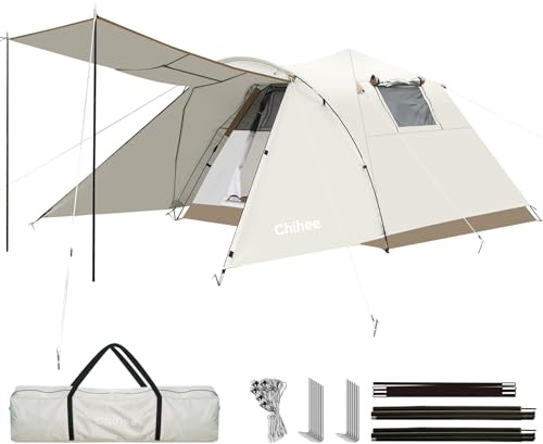 Chihee Tente de Camping Portable Pop-Up Familiale - Véranda Grillagée, Auvent de Salle, 2 Portes, À l'Épreuve des Intempéries, Très Grande, Montage Instantané, 4 Saisons