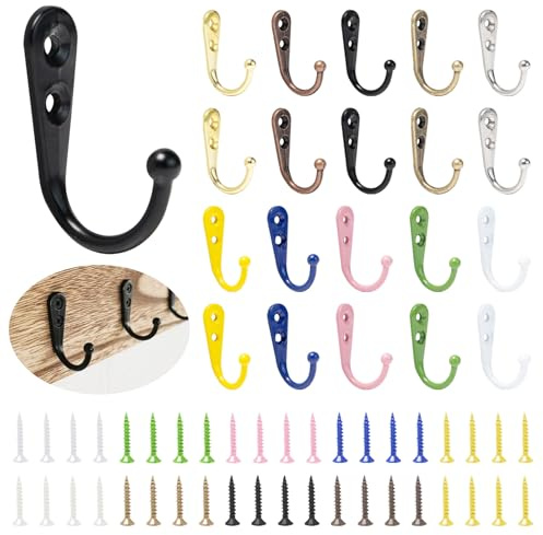 Rebanky 20 Piezas Ganchos Perchero de Pared, Metal, con Tornillos Colores