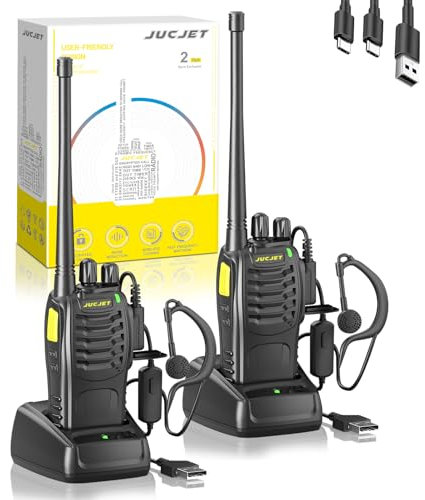 JUCJET (2er-Pack) 888HD Walkie Talkies, einschließlich Original-Ohrhörer, Type-C-Datenkabel, USB-Ladestation, mit EIN-klick-Paarung, Sprachgeräuschreduzierung und digitaler Verschlüsselung