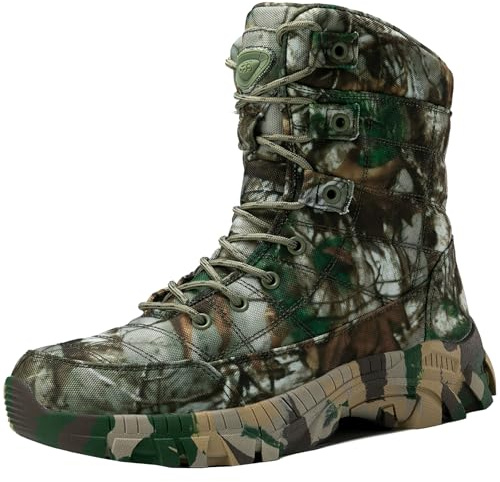 CHICMARK Herr utomhus kamouflage jaktstövlar/hållbara och halkfria taktiska stövlar, militärstövlar, stridskängor, Camo-grön, 39 EU