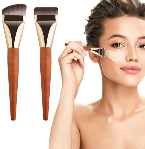 Flacher Foundation Makeup Pinsel, 2 Stück Flacher Rouge Concealer Pinsel, Ultra Dünner Foundation Pinsel aus Holz