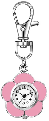 JewelryWe Backpack Key Chain Watch: Clip-on Quartz FOB Pocket Watch Novelty Cute Flower Carabiner Watches
