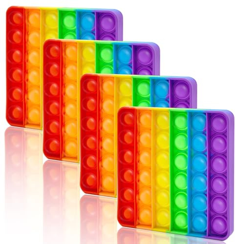 4 Stück Push POP BubbleToy Set - Bubble Popet Antistress Spielzeug,Sensorisches lindert Autismusangst,Antistress Spielzeug Regenbogen für Kinder und Erwachsene (Fidget-Rainbow-Square)