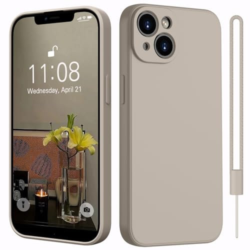 Kukiwhy Hülle für iPhone 14 Silikon mit 1 Lanyard,Microfiber-Innenfutter Dünn Hanyhülle für iPhone 14 Case Rundumschutz Kameraschutz stoßfeste Kratzfest Schutzhülle für iPhone 14 6.1'' Titanium Grau