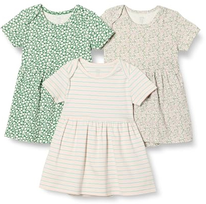 Amazon Essentials Vestido de Punto de Algodón de Manga Corta Bebé-Niñas, Paquete de 3