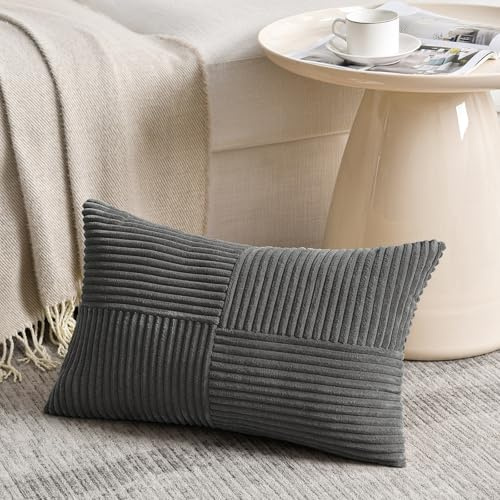 FDTERN Kuddfodral Mörkgrå 30 x 40 cm för soffa i manchester modernt mjukt dekorativt korsmönster osynligt blixtlås kuddfodral för soffa sovrum