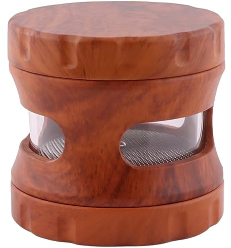 4-Piece Spice Grinder with Magnetic Lid, Resin Wood Grain Grinder with Integrated Screen & Transparent Storage Chamber, Manual Kitchen Seasoning Grinder