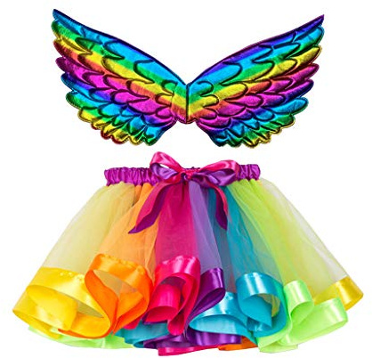 Tyllkjol barn tyllkjolar flickor med hårband regnbåge tutu minikjol färgglad tyllkjol 2 stycken flerskiktad underkjol kjol set underkjol karneval cosplay party prinsesskjol balet kjol