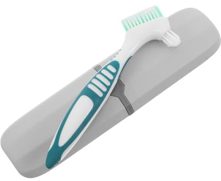 SOPOTUTU Trousse de Nettoyage pour Prothèses Dentaires Brosse Double Face Verte et Étui de Rangement Bleu-Gris Kit Portable 1 Pièce pour Soins et Hygiène en Voyage et Usage Quotidien