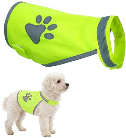LUFFLOK 2 Pezzi Gilet di Sicurezza Riflettente per Cani, Gilet Riflettente per Cani Giubbotto alta Visibilità Giallo Fluorescente, Cinghie Regolabili e Giacche Sicure, Cappotto Protettivo Sicuro (S)
