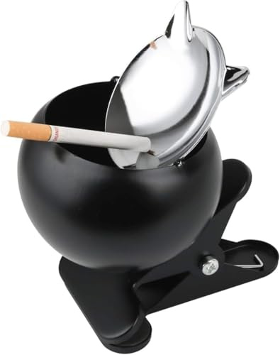 2 Cenicero para exterior, balcón ventoso, terraza, para abrazaderas, taza de tormenta con función de abrazadera, exterior, cuenco de sujeción, cenicero con tapa