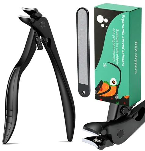 ZAIREG Ergonomic Curved Long Handle Nail Clippers - Pliers-Style Toenail Clippers, Easy Grip for Seniors and Thick Nails, Built-in Nail Catcher & Safety Switch (Black)