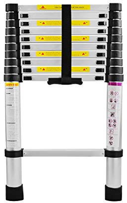 LZQ Escalera telescópica extensible de aluminio de 3,2 m, multiusos, 11 peldaños, 81 cm hasta 3,20 m, capacidad de carga de 150 kg