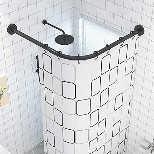 Duschstange Ohne Bohren Ecke Wanne Duschvorhangstange Aus Edelstahl L-Form Bogenstange Winkelstange 100 Prozent Rostfrei,Schwarz,60~80×60~80 cm