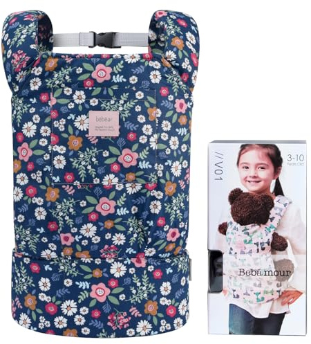 Bebamour Portabebés para niños, bolsa de almacenamiento de accesorios de muñeca de bebé, mochila de juguetes de peluche, portabebés, flor azul