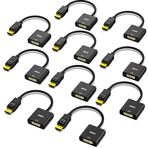 BENFEI Adattatore DisplayPort a DVI, 10 Confezioni da DP a DVI placcato in oro (maschio a femmina) compatibile per Lenovo, Dell, HP e altri marchi