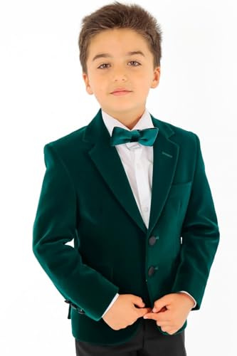 SIRRI Blazer Verde Ajustado de Terciopelo para niños, Chaqueta Formal de Invierno para Bodas, cenas, cumpleaños, 2 años