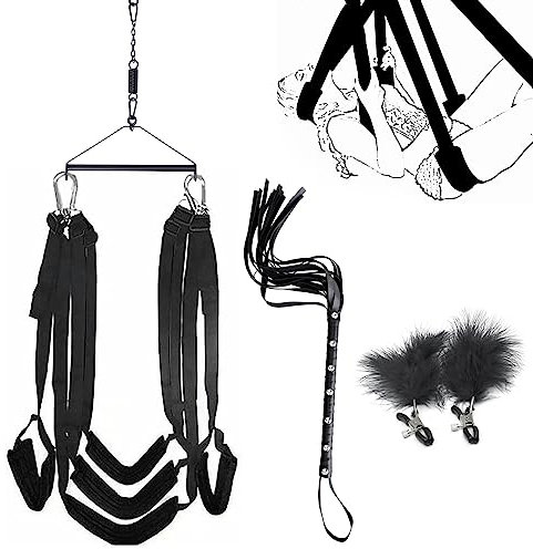 Liebesschaukel Sexschaukel für die Decke,Deluxe Liebesschaukeln Sex Möbel Kit mit Peitsche & Nippelklemmen,BDSMs Spielzeug Hart,Sexspielzeug für Paare Extrem Sex,Sex Swing Belastbar Bis 100kg