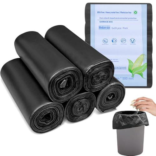 100 Pcs 15 Liter Bin Bags, 50 x 60 cm Biodegradable Garbage Bags, Portable Food Waste Bags, Strong Pedal Bin Bags, Kitchen Bin Liners for Office Bathroom (Black)