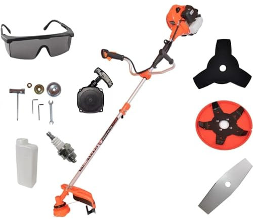 KNAKASAKI Desbrozadora Profesional, Gasolina, Multifunción, Accesorios Y Cuchillas, 2 Tiempos, 65CC, 3,0 CV, Correa para Hombro, Carrete, Sistema Antivibración