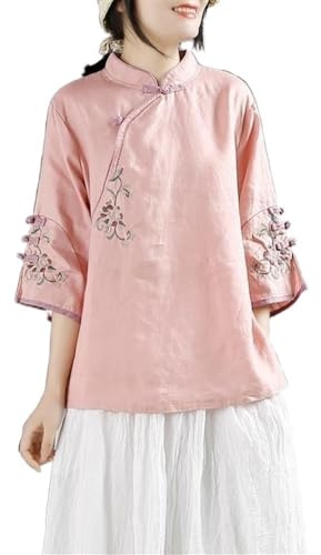 Style Chinois Rétro Coton Lin Haut Femmes Grande Taille Coupe Ample Chemise Exquise Broderie Traditionnelle Hanfu Blouse